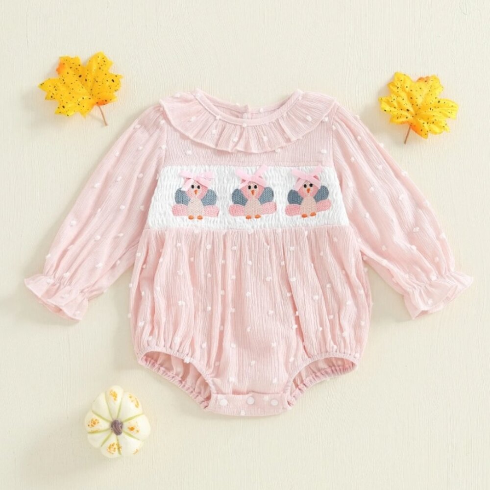 Boutique Thanksgiving Turkey Baby Girls Bubble Romper Jumpsuit